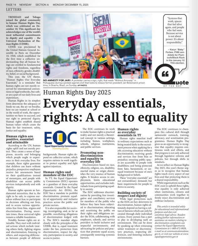 Everyday essentials, rights: A call to equality
